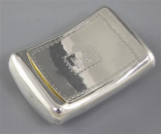 A George III silver concave snuff box, by Samuel Pemberton, Length 100mm. Weight 3.3oz/104grms